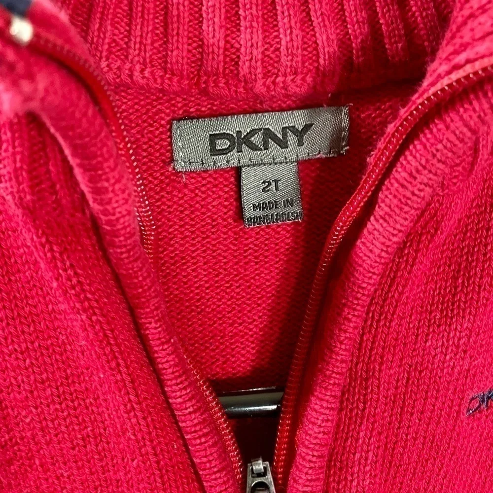 DKNY red knit 3/4 zip toddlers sweater size 2T